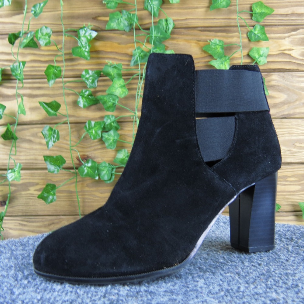 Kenneth Cole Reaction Cross Glow Women 8.5 Black Suede Leather Heeled Ankle Boot